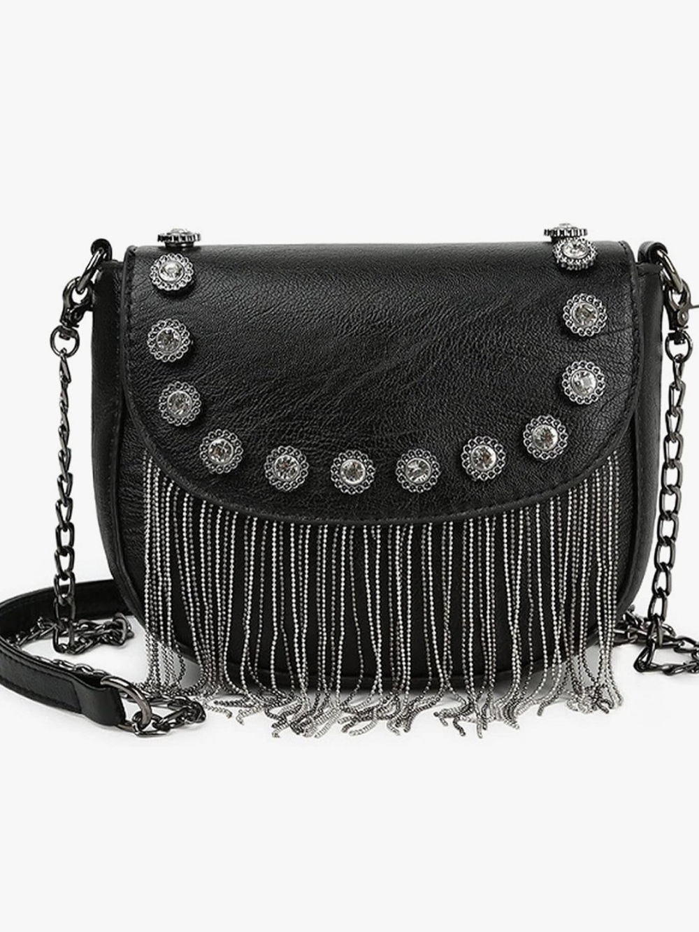 Black Fringe Chain Crossbody Bag